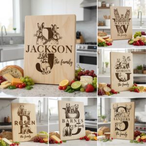 Monogram Engraving Files, Rustic Animal Family Name Designs for Charcuterie Boards