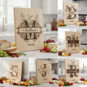 Monogram Family Name Charcuterie Board Designs, Engraving Files, Personalized Set