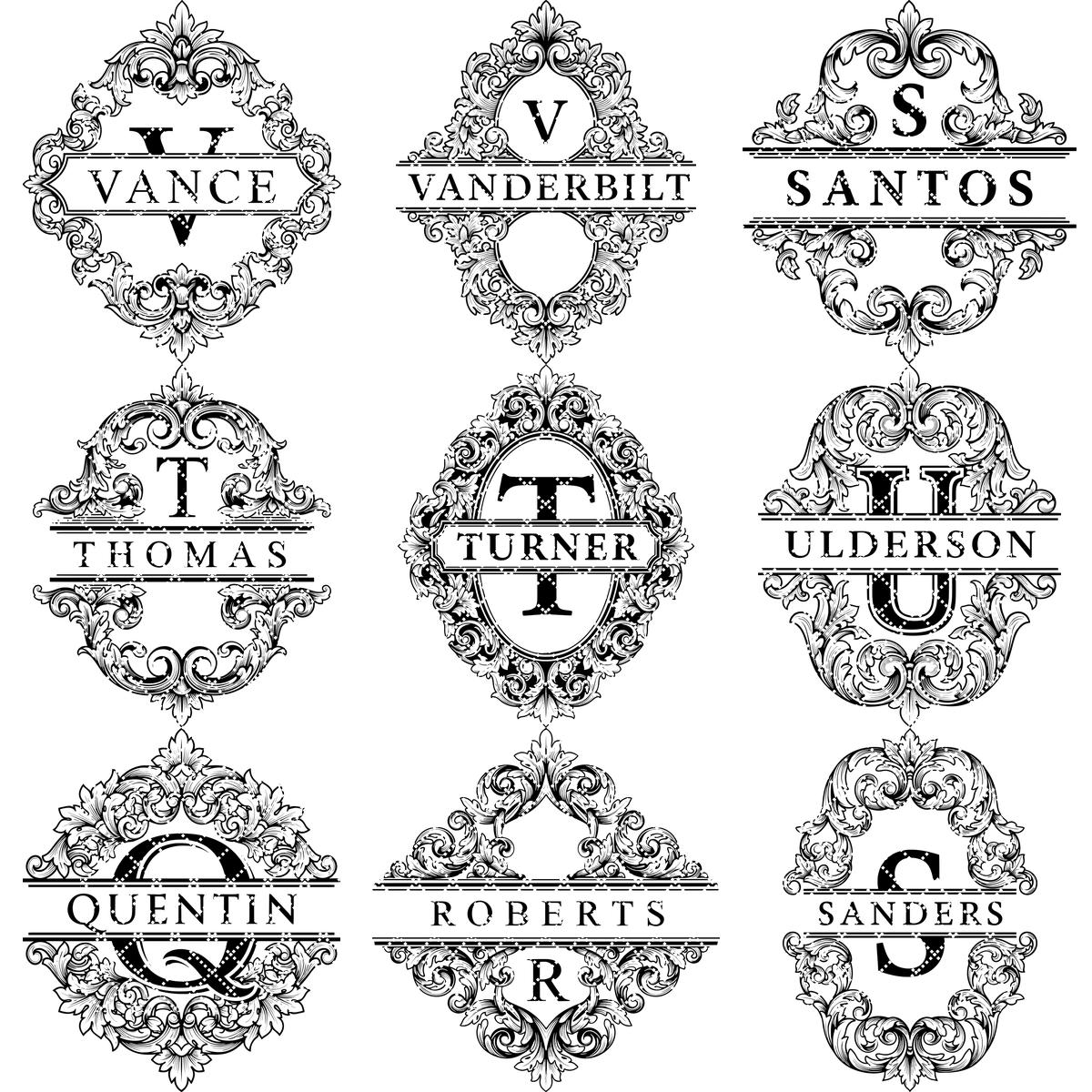 Fichier de gravure laser alphabet orné, motif monogramme pour planche à charcuterie, nom de famille. – Image 11