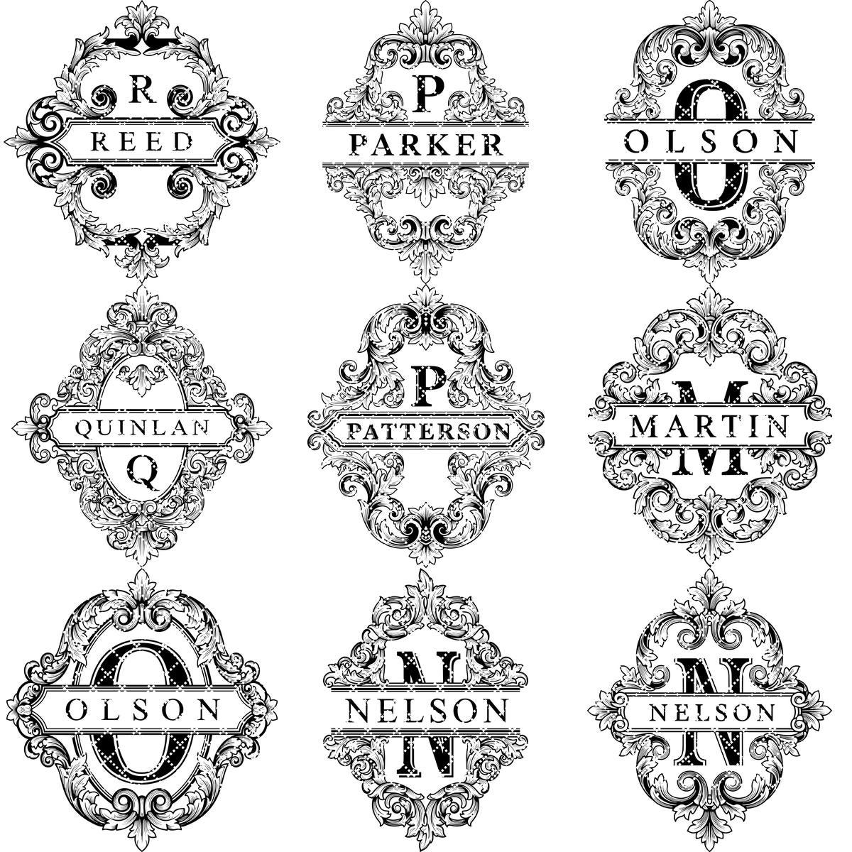Fichier de gravure laser alphabet orné, motif monogramme pour planche à charcuterie, nom de famille. – Image 12