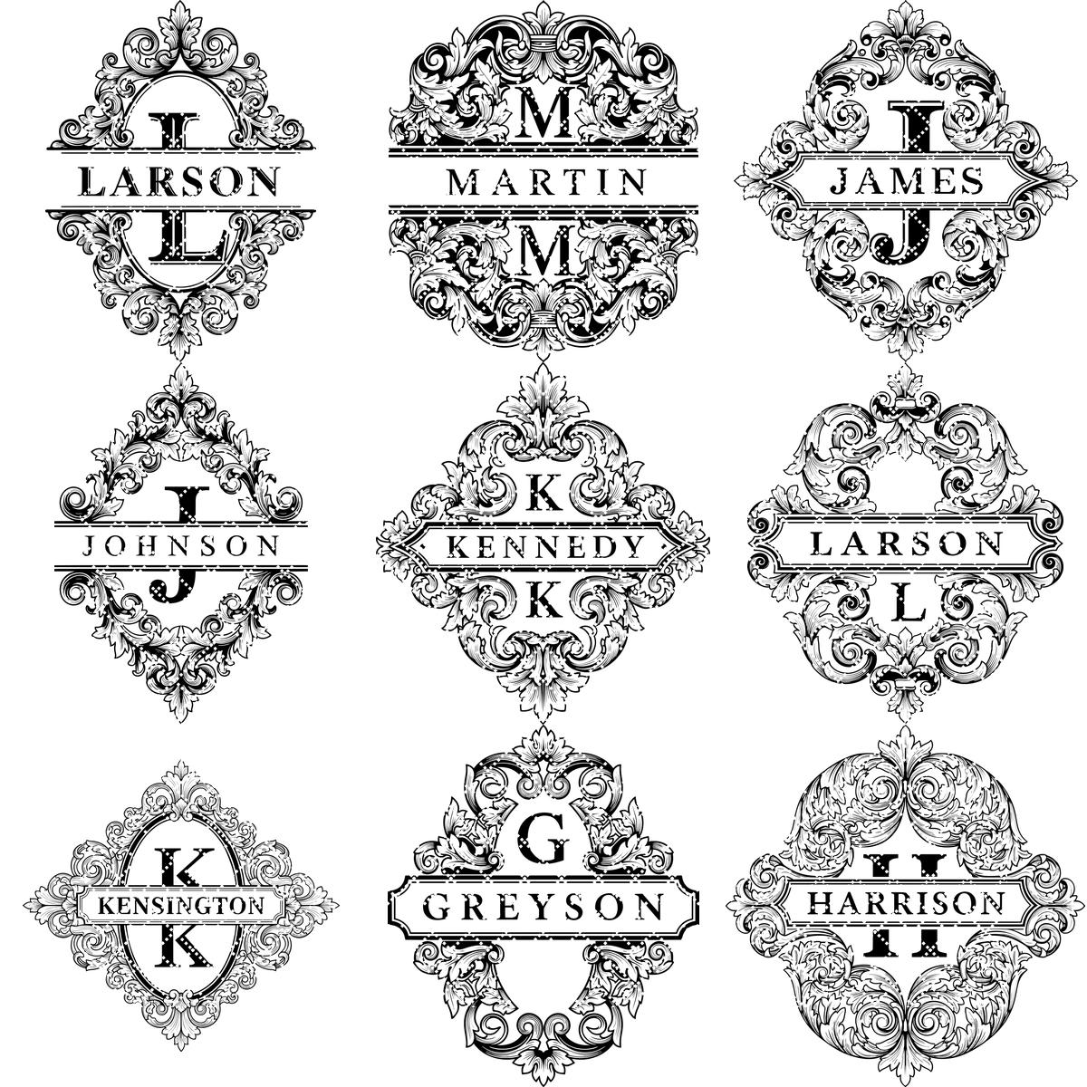 Fichier de gravure laser alphabet orné, motif monogramme pour planche à charcuterie, nom de famille. – Image 13