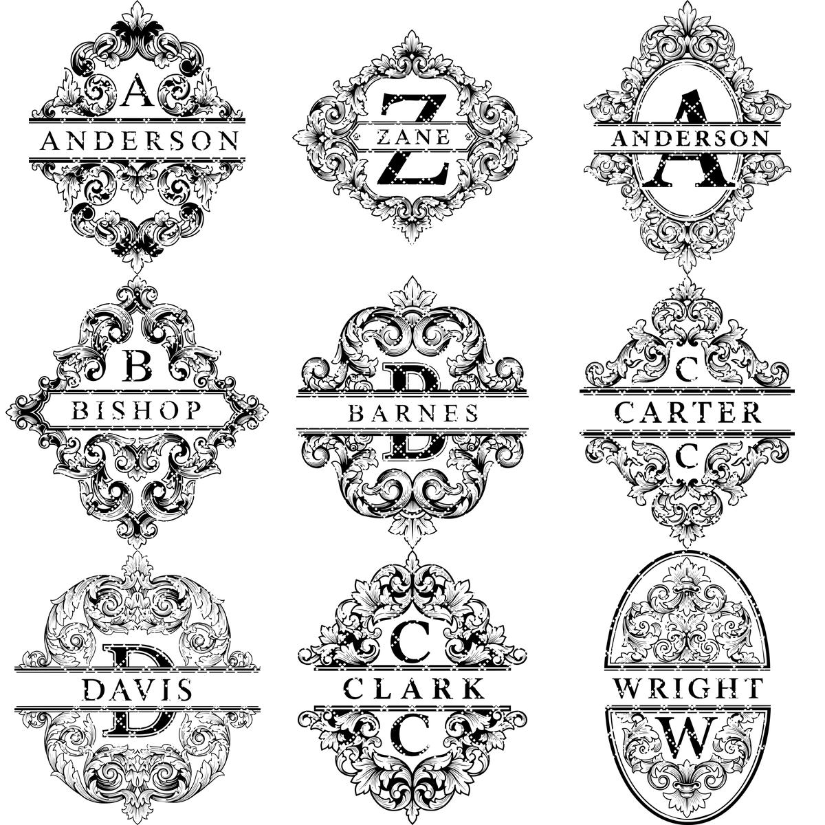 Fichier de gravure laser alphabet orné, motif monogramme pour planche à charcuterie, nom de famille. – Image 15