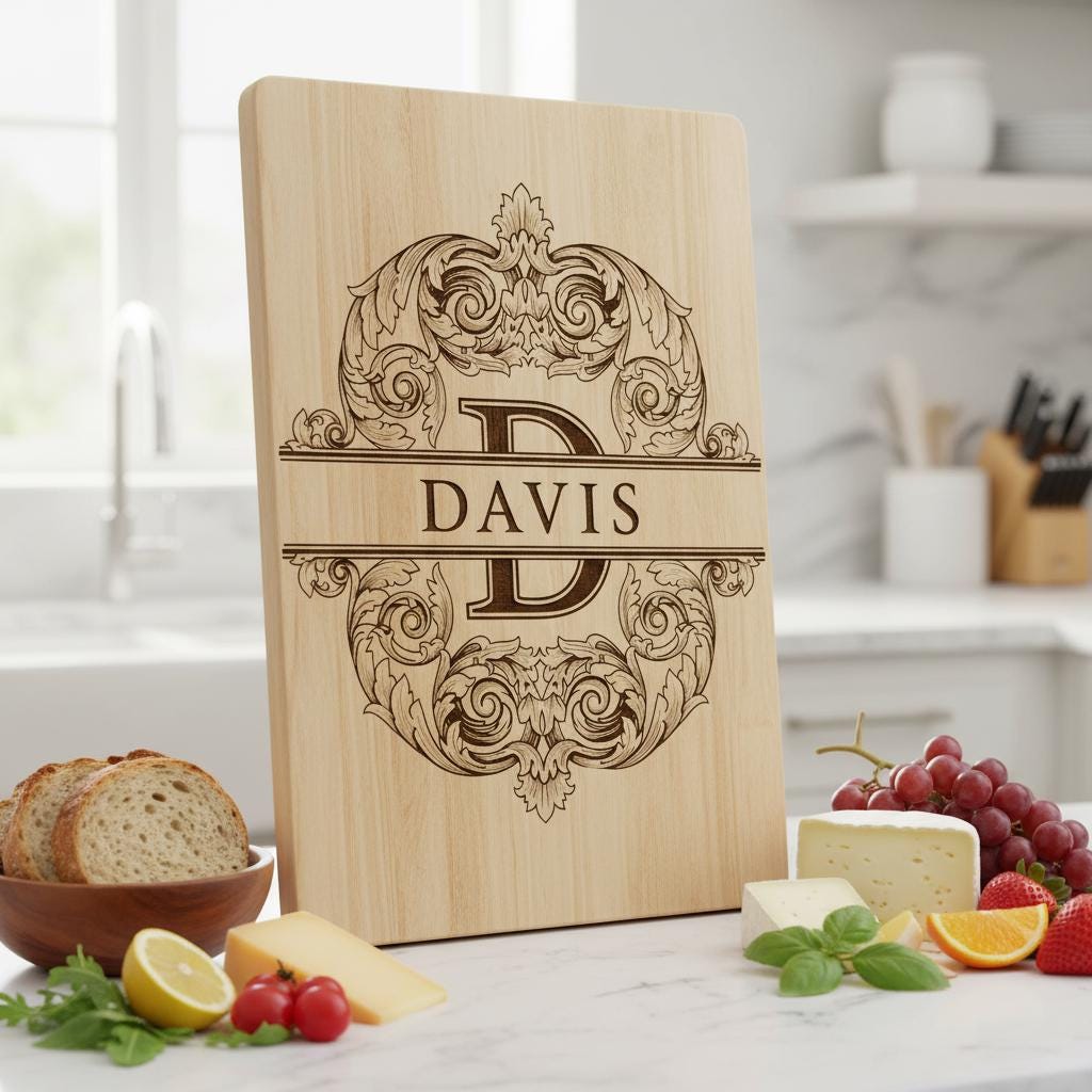 Fichier de gravure laser alphabet orné, motif monogramme pour planche à charcuterie, nom de famille. – Image 3