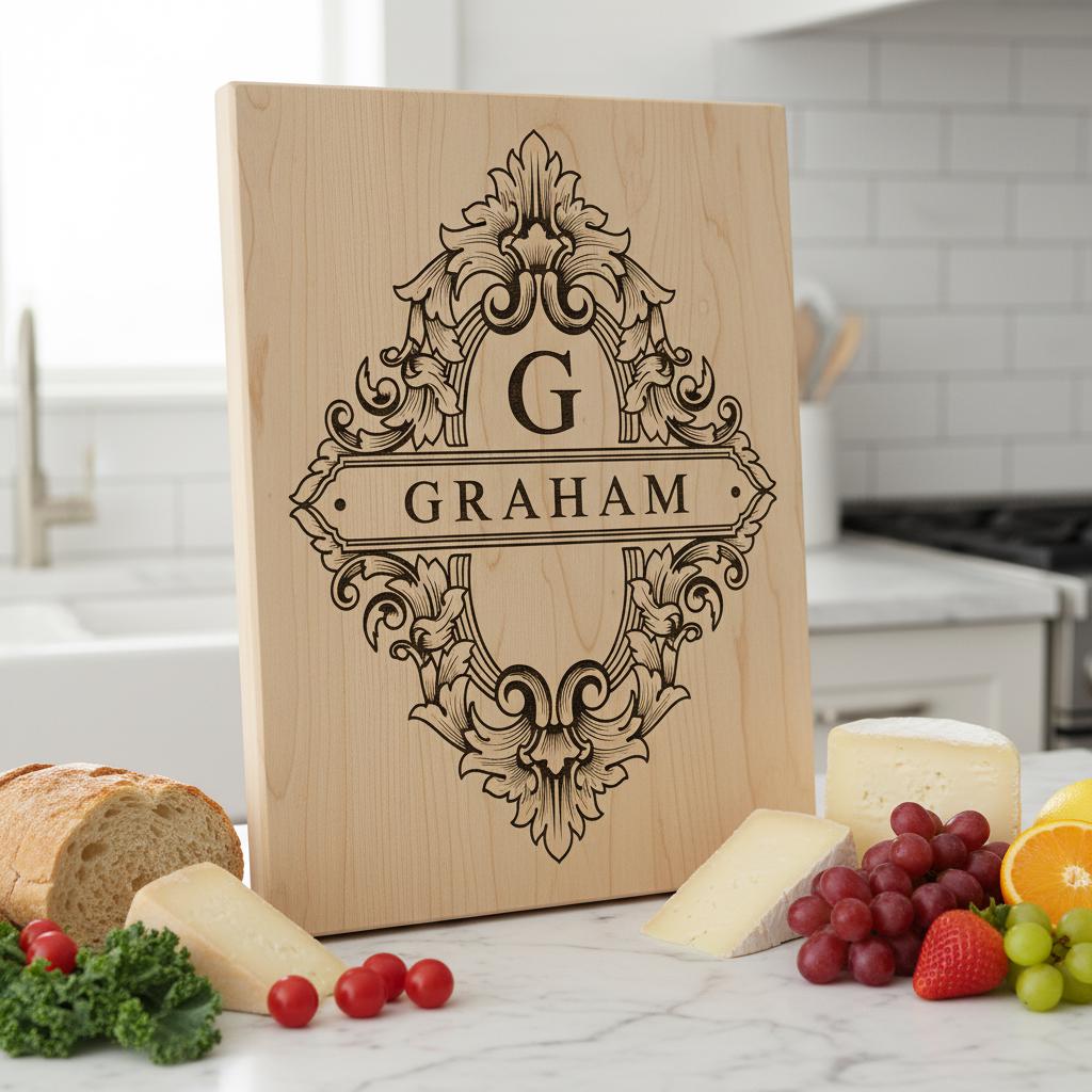 Fichier de gravure laser alphabet orné, motif monogramme pour planche à charcuterie, nom de famille. – Image 4