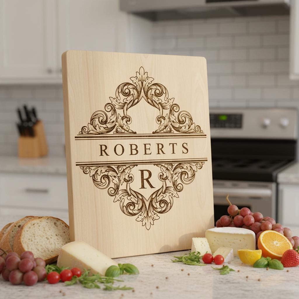 Fichier de gravure laser alphabet orné, motif monogramme pour planche à charcuterie, nom de famille. – Image 7