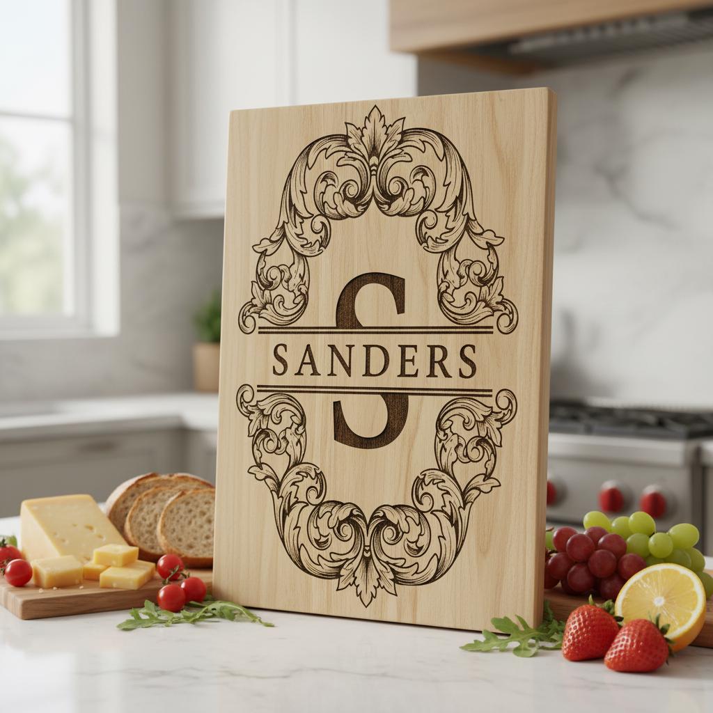 Fichier de gravure laser alphabet orné, motif monogramme pour planche à charcuterie, nom de famille. – Image 8