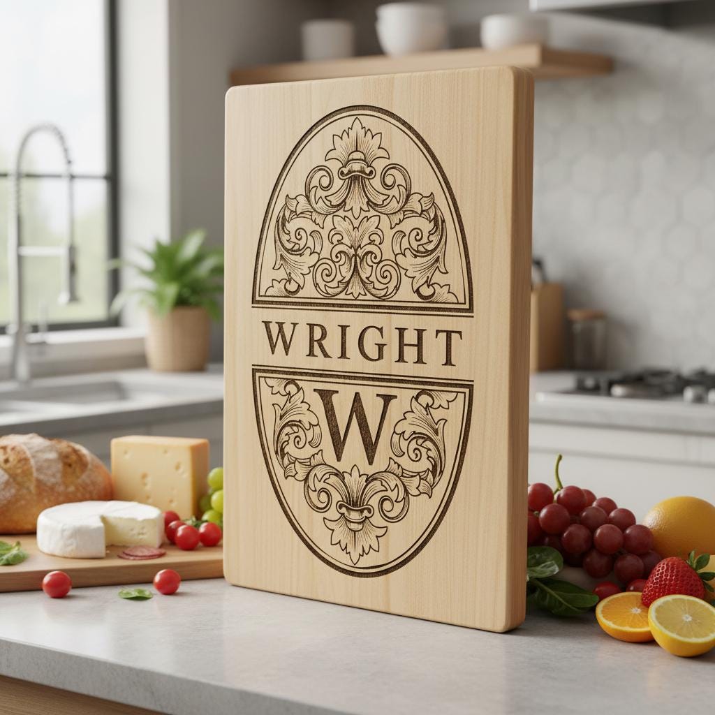 Fichier de gravure laser alphabet orné, motif monogramme pour planche à charcuterie, nom de famille. – Image 9