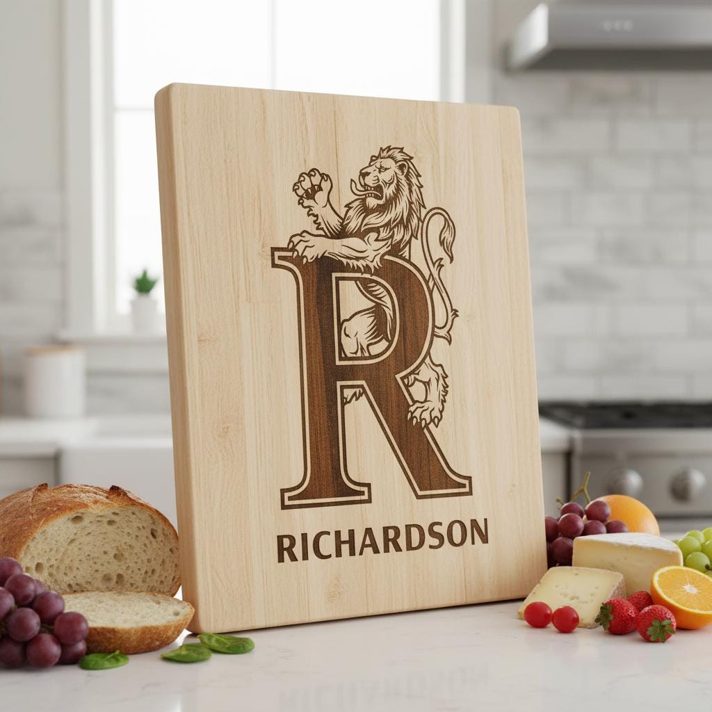 Monogramma Leone Regale Lettere Vintage per Incisione Laser Insegne con Nome Famiglia Regali - immagine 7