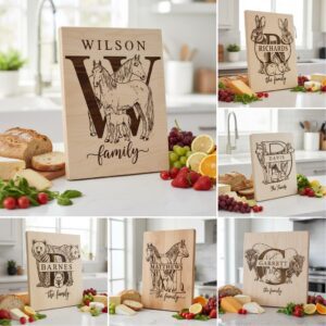 Rustic Monogram Animal Bundle, Family Name Engraving Designs for Charcuterie Gifts