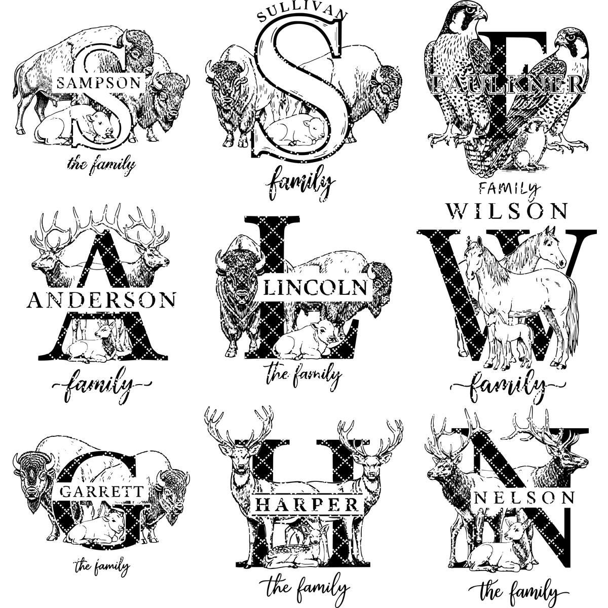 Bundle rustico monogramma animale, disegni per incisione del nome di famiglia per regali di salumi. - immagine 11