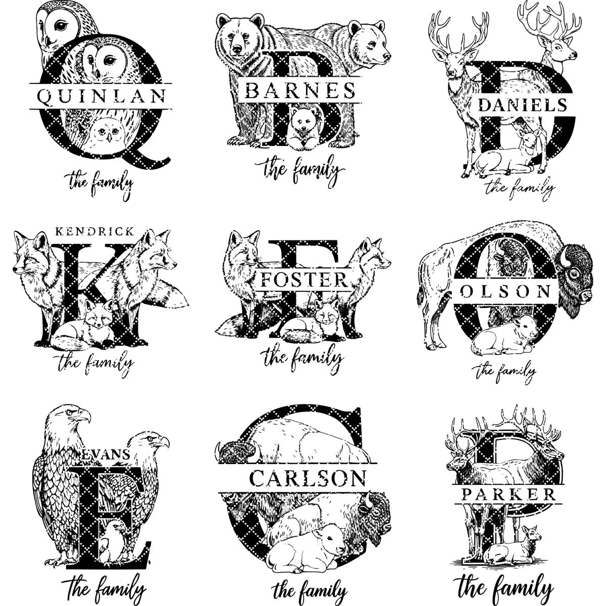 Bundle rustico monogramma animale, disegni per incisione del nome di famiglia per regali di salumi. - immagine 14