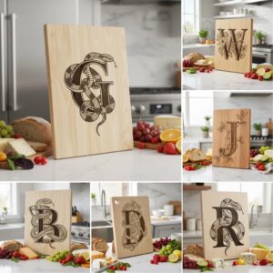 Vintage Animal Alphabet Engraving Design, Charcuterie Board, Family Name Monogram