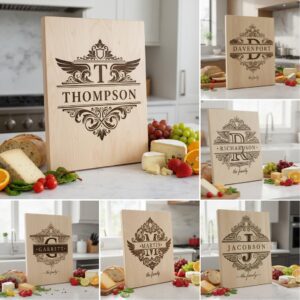 Vintage Crest Charcuterie Board Design, Personalized Family Name Serving Tray