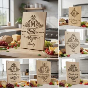 Vintage Monogram Bundle, Family Name Alphabet Designs for Charcuterie Board Engraving