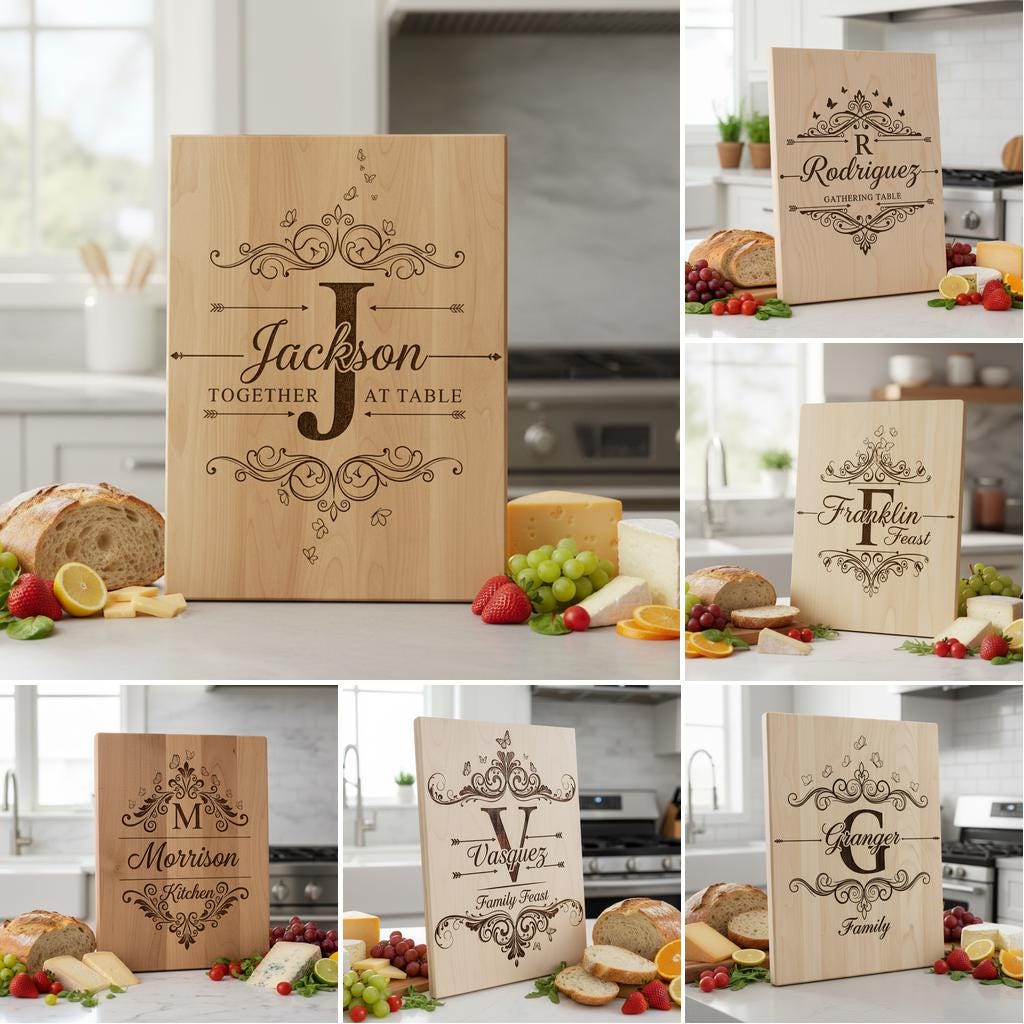 Vintage Monogram Charcuterie Board Bundle, Family Name Engraving Design Files