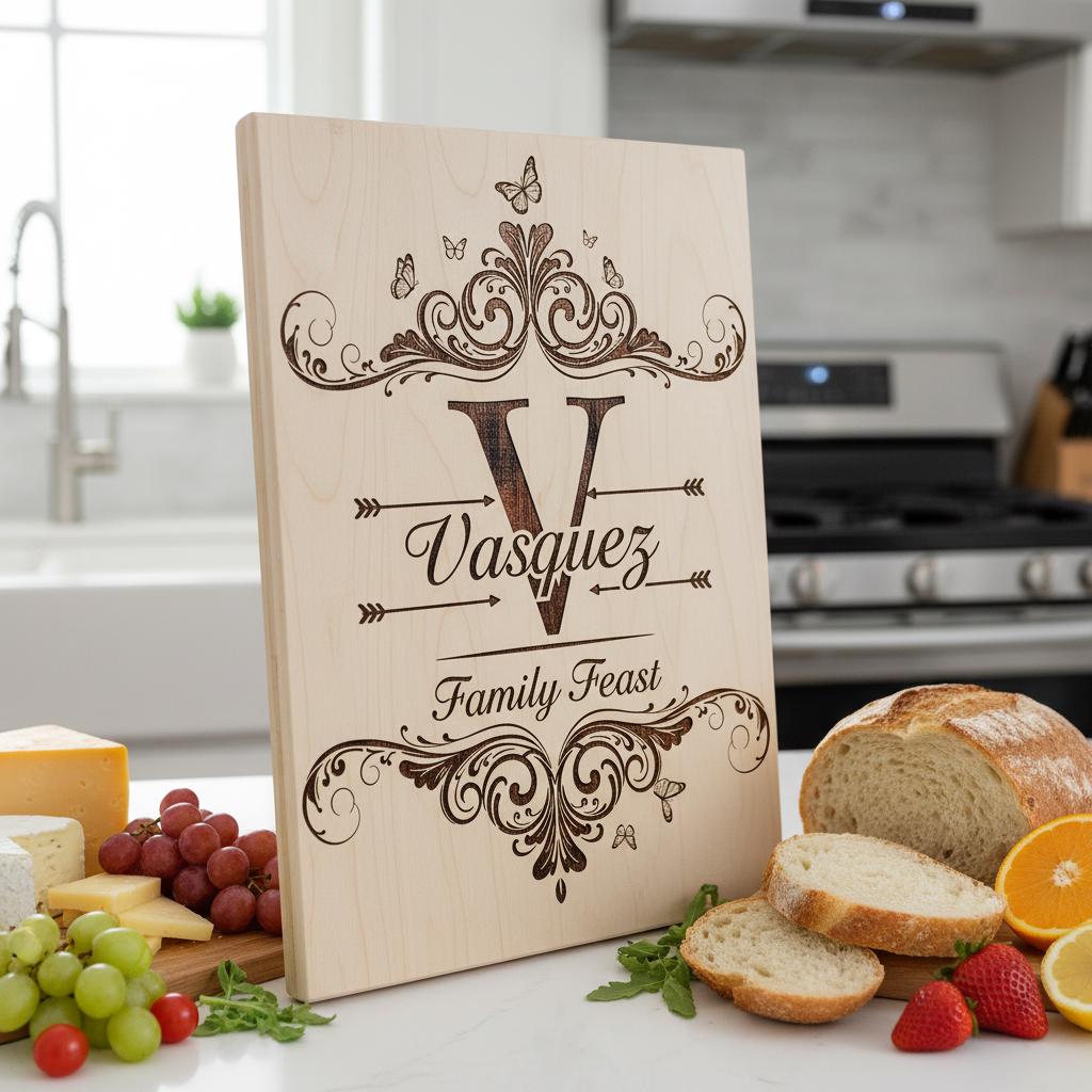 Set di tagliere per salumi con monogramma vintage, file di design per incisione con nome famiglia - immagine 10