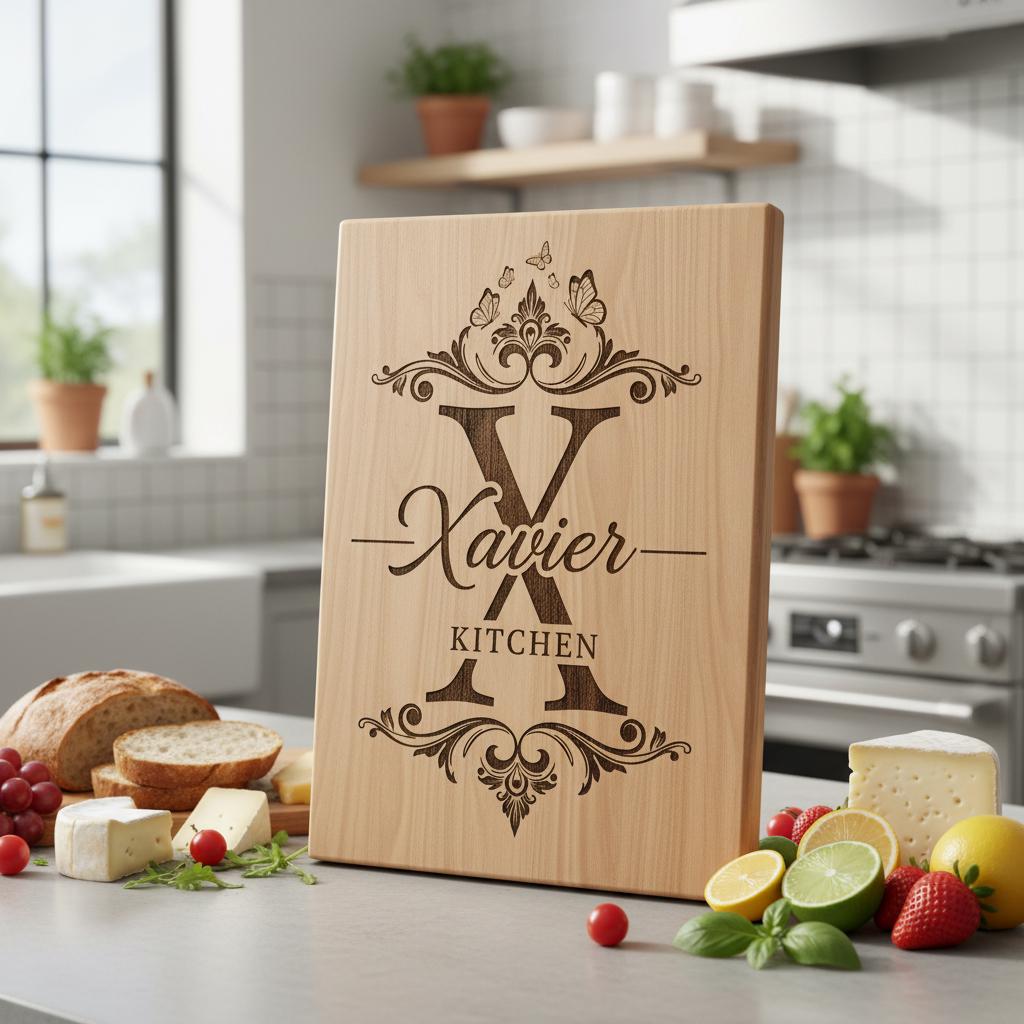 Set di tagliere per salumi con monogramma vintage, file di design per incisione con nome famiglia - immagine 11