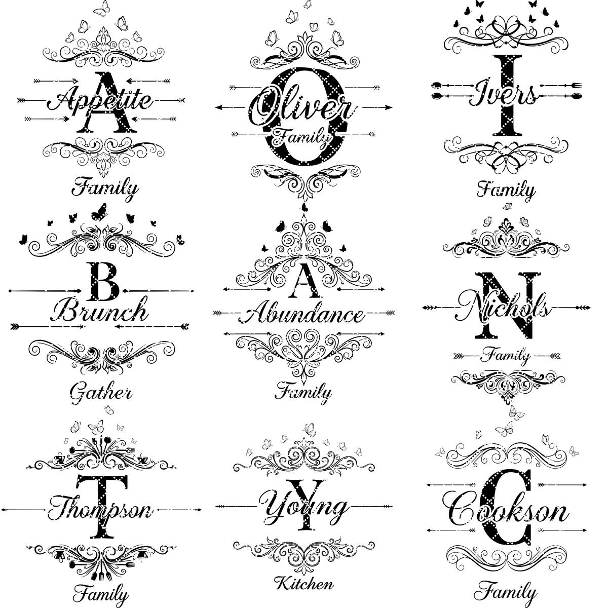 Set di tagliere per salumi con monogramma vintage, file di design per incisione con nome famiglia - immagine 12