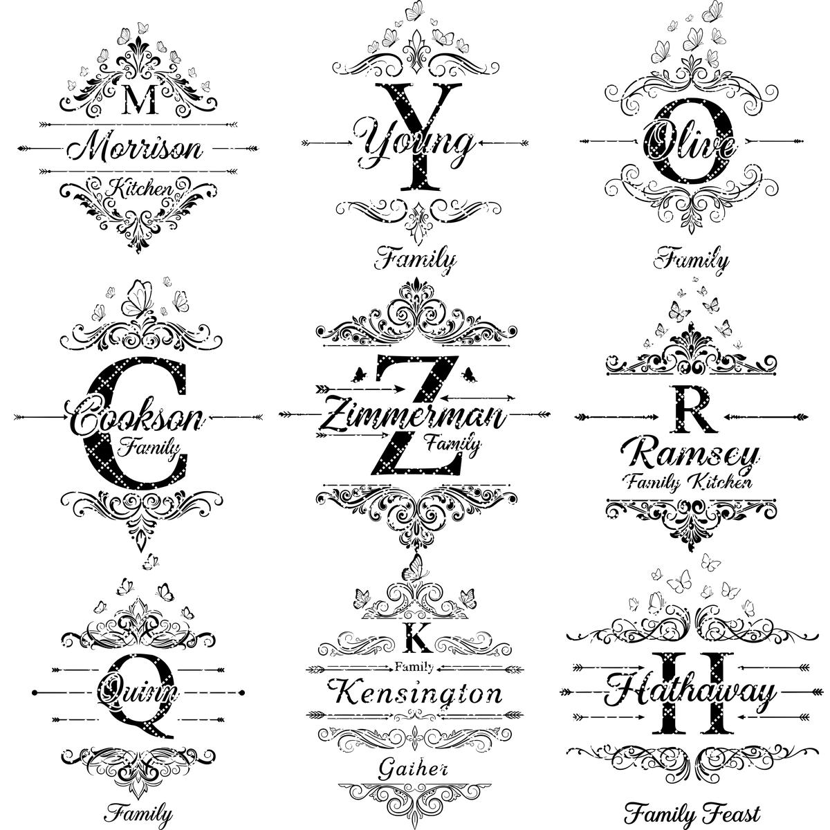 Set di tagliere per salumi con monogramma vintage, file di design per incisione con nome famiglia - immagine 13