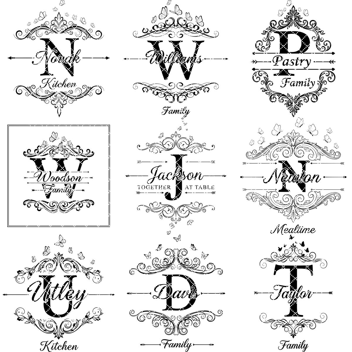 Set di tagliere per salumi con monogramma vintage, file di design per incisione con nome famiglia - immagine 14