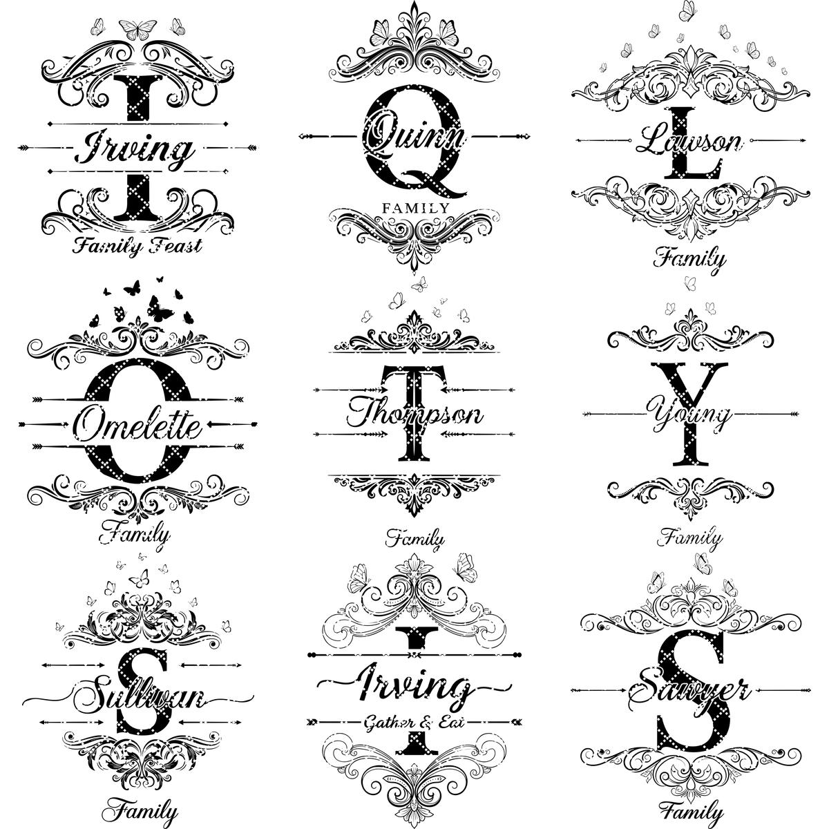 Set di tagliere per salumi con monogramma vintage, file di design per incisione con nome famiglia - immagine 15