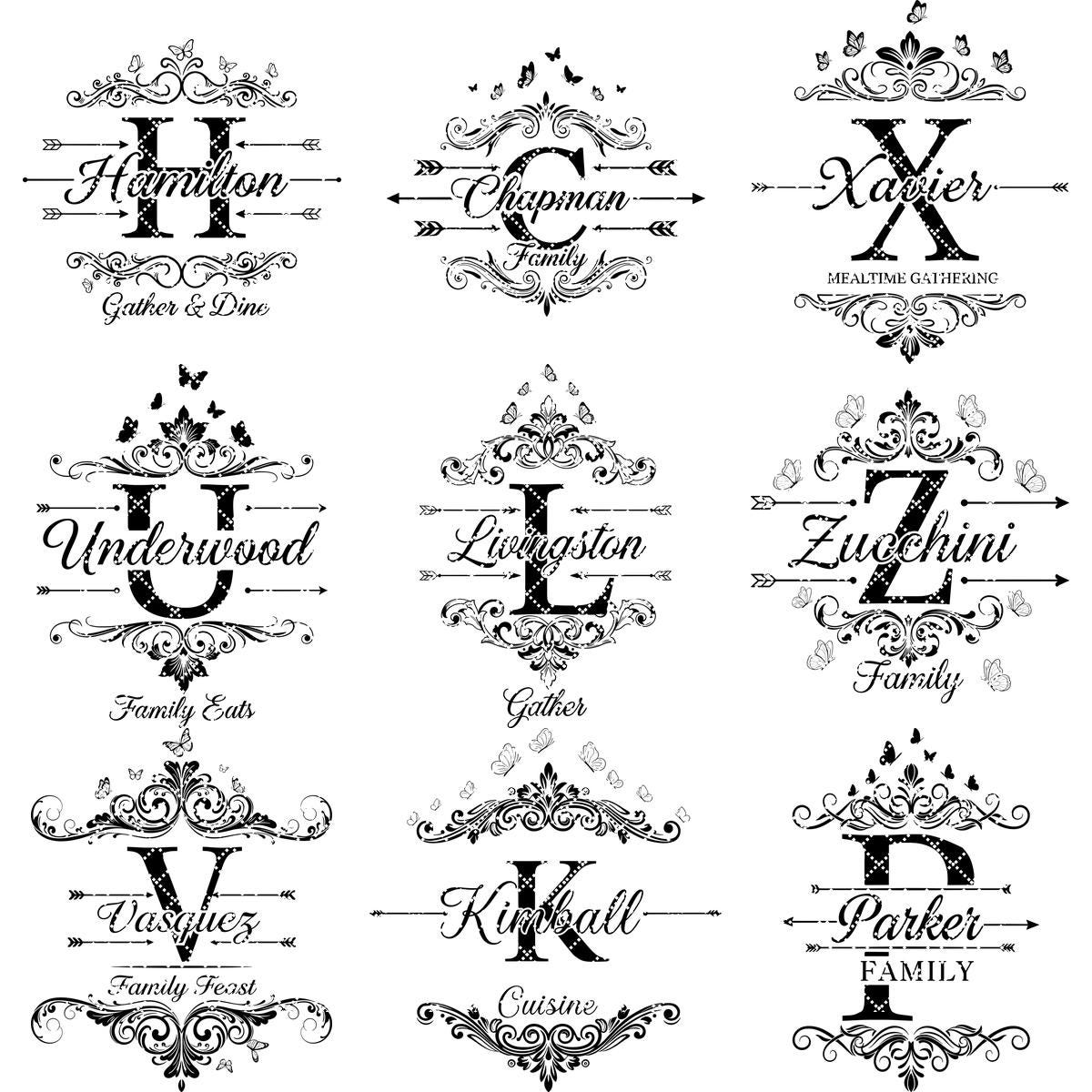 Set di tagliere per salumi con monogramma vintage, file di design per incisione con nome famiglia - immagine 16