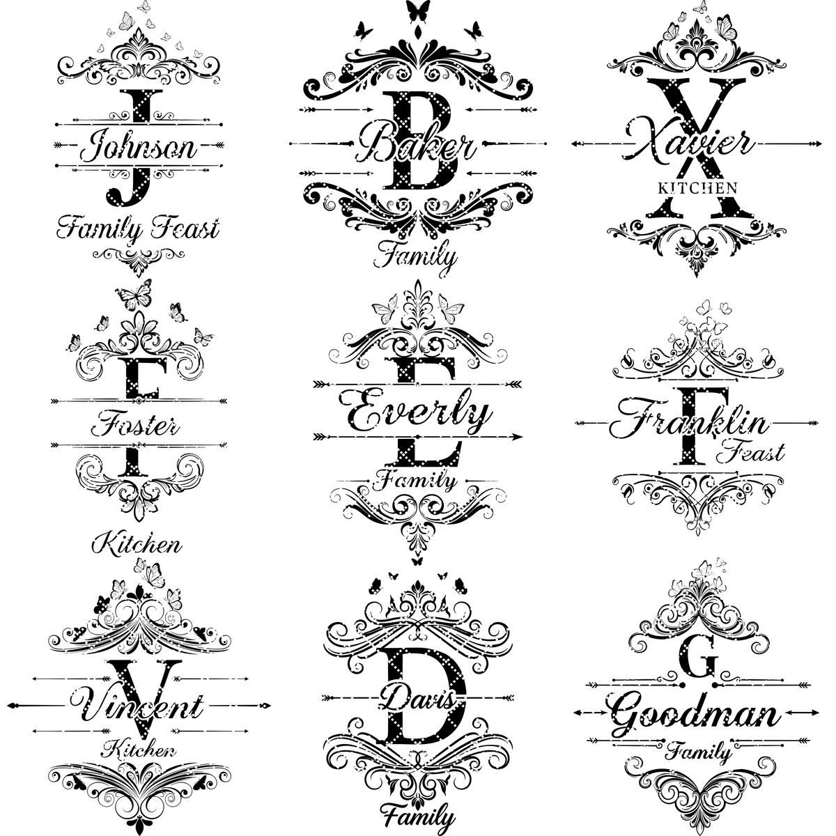 Set di tagliere per salumi con monogramma vintage, file di design per incisione con nome famiglia - immagine 17