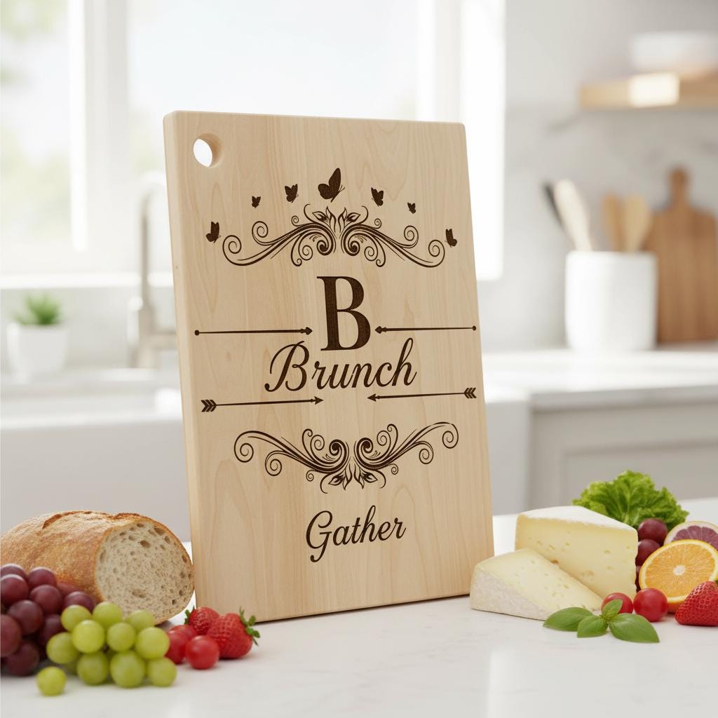 Set di tagliere per salumi con monogramma vintage, file di design per incisione con nome famiglia - immagine 2