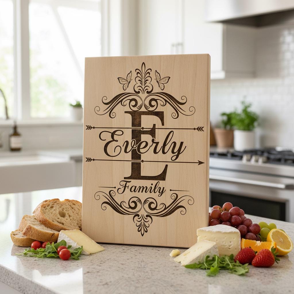 Set di tagliere per salumi con monogramma vintage, file di design per incisione con nome famiglia - immagine 4
