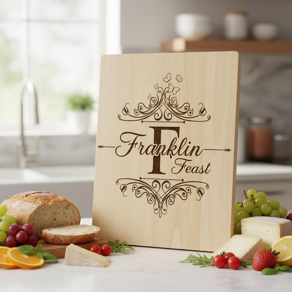 Set di tagliere per salumi con monogramma vintage, file di design per incisione con nome famiglia - immagine 5