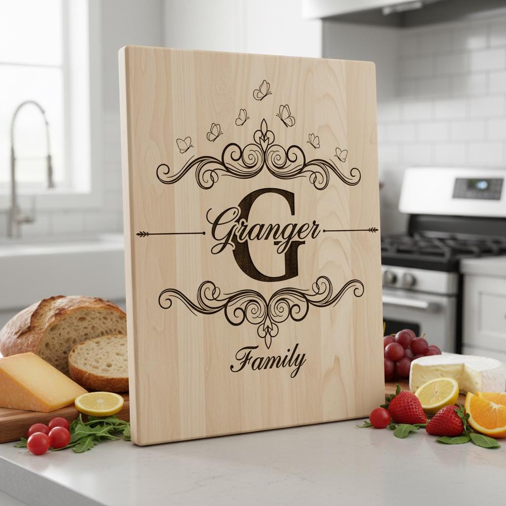 Set di tagliere per salumi con monogramma vintage, file di design per incisione con nome famiglia - immagine 6