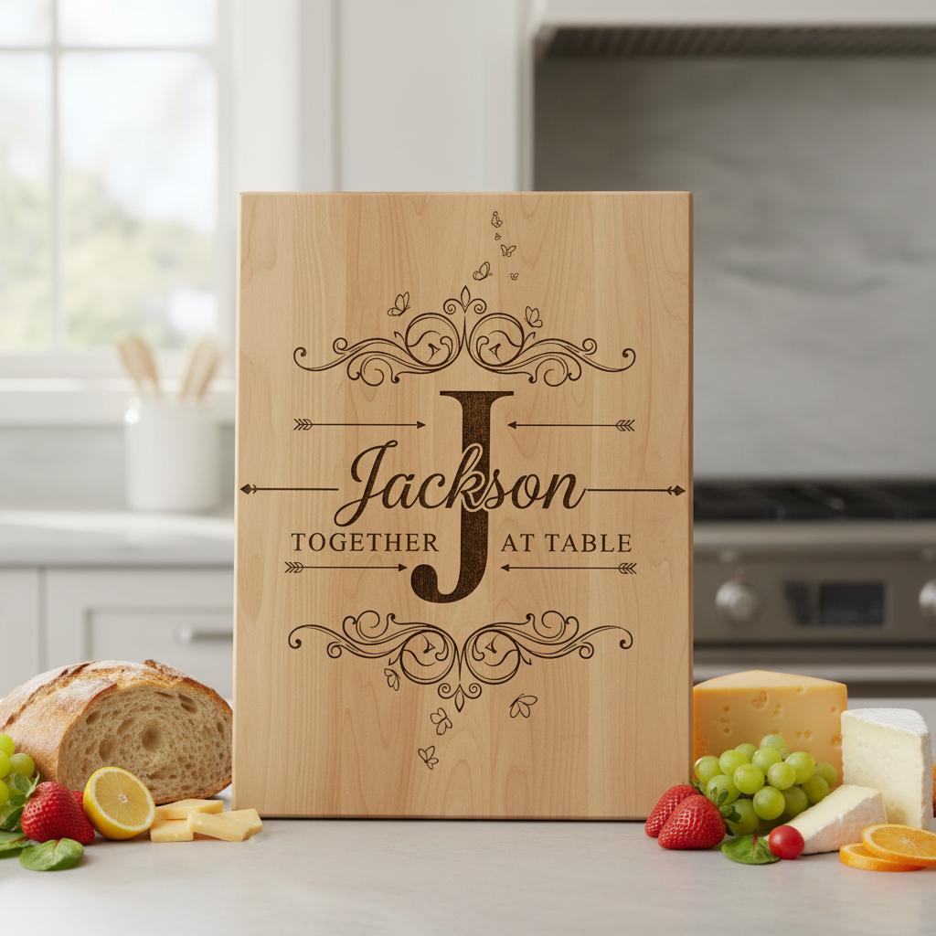 Set di tagliere per salumi con monogramma vintage, file di design per incisione con nome famiglia - immagine 7