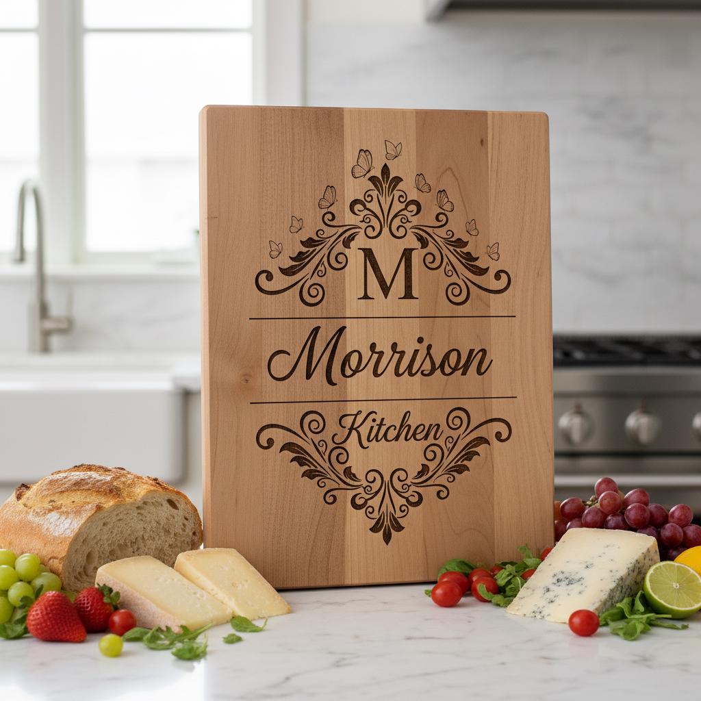 Set di tagliere per salumi con monogramma vintage, file di design per incisione con nome famiglia - immagine 8