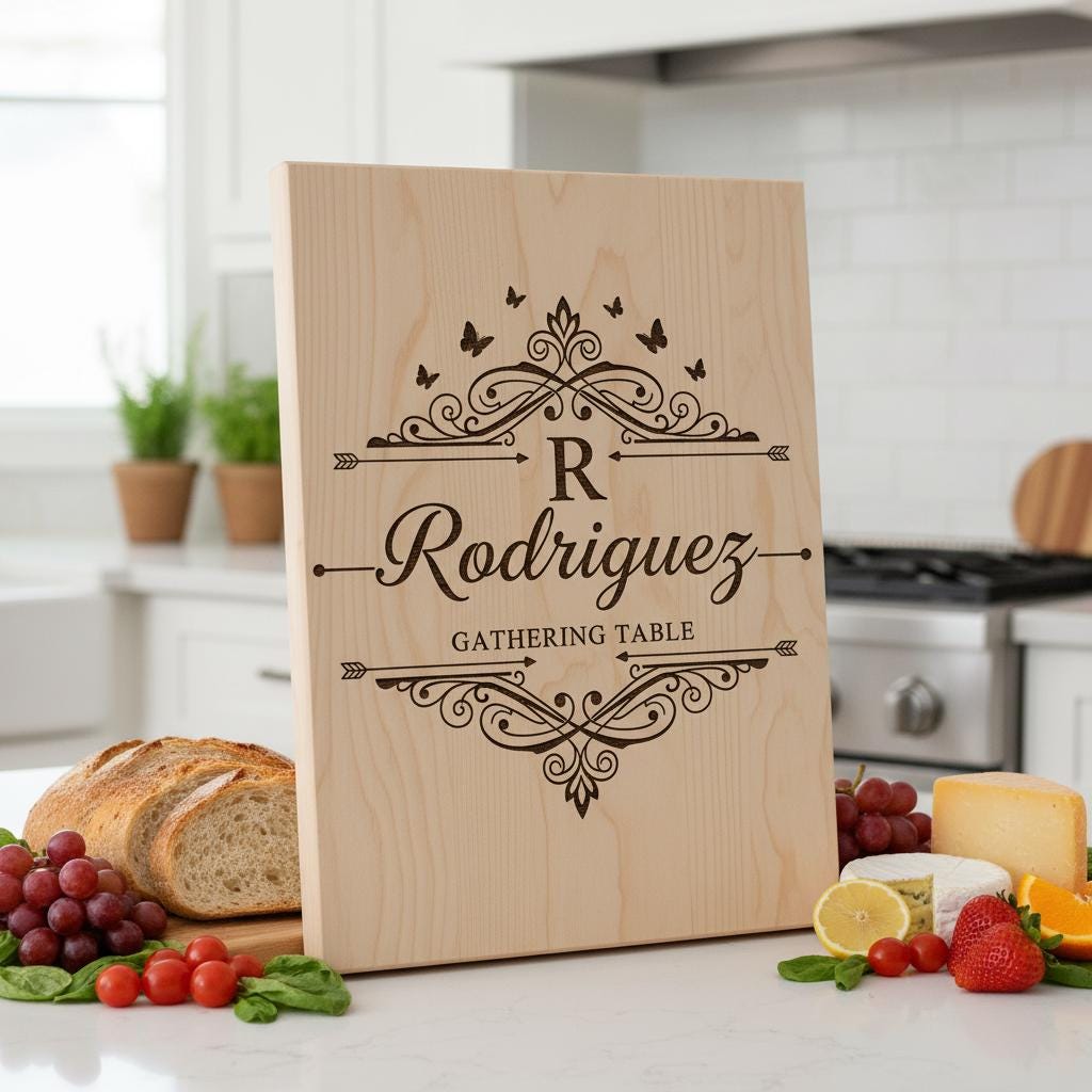 Set di tagliere per salumi con monogramma vintage, file di design per incisione con nome famiglia - immagine 9