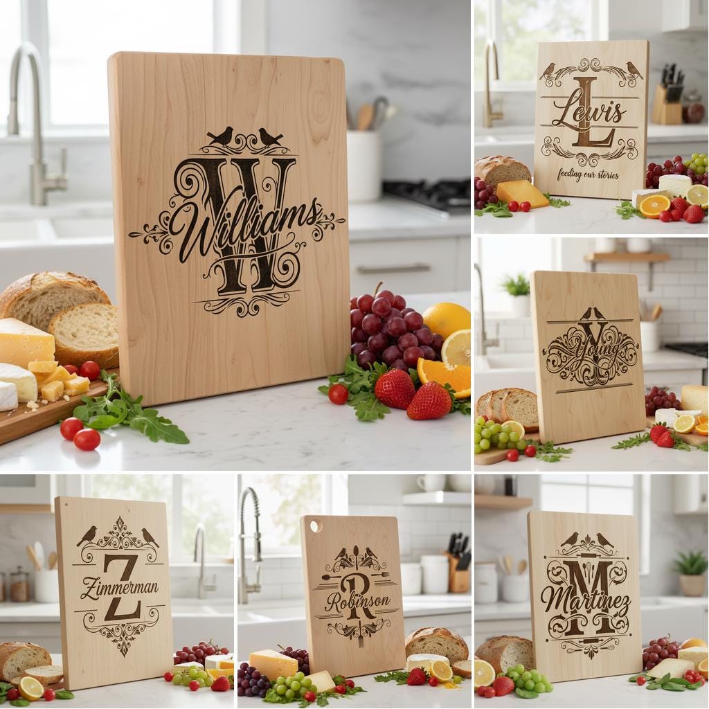 Vintage Monogram Engraving Designs, 52 Charcuterie Board Patterns for Family Names