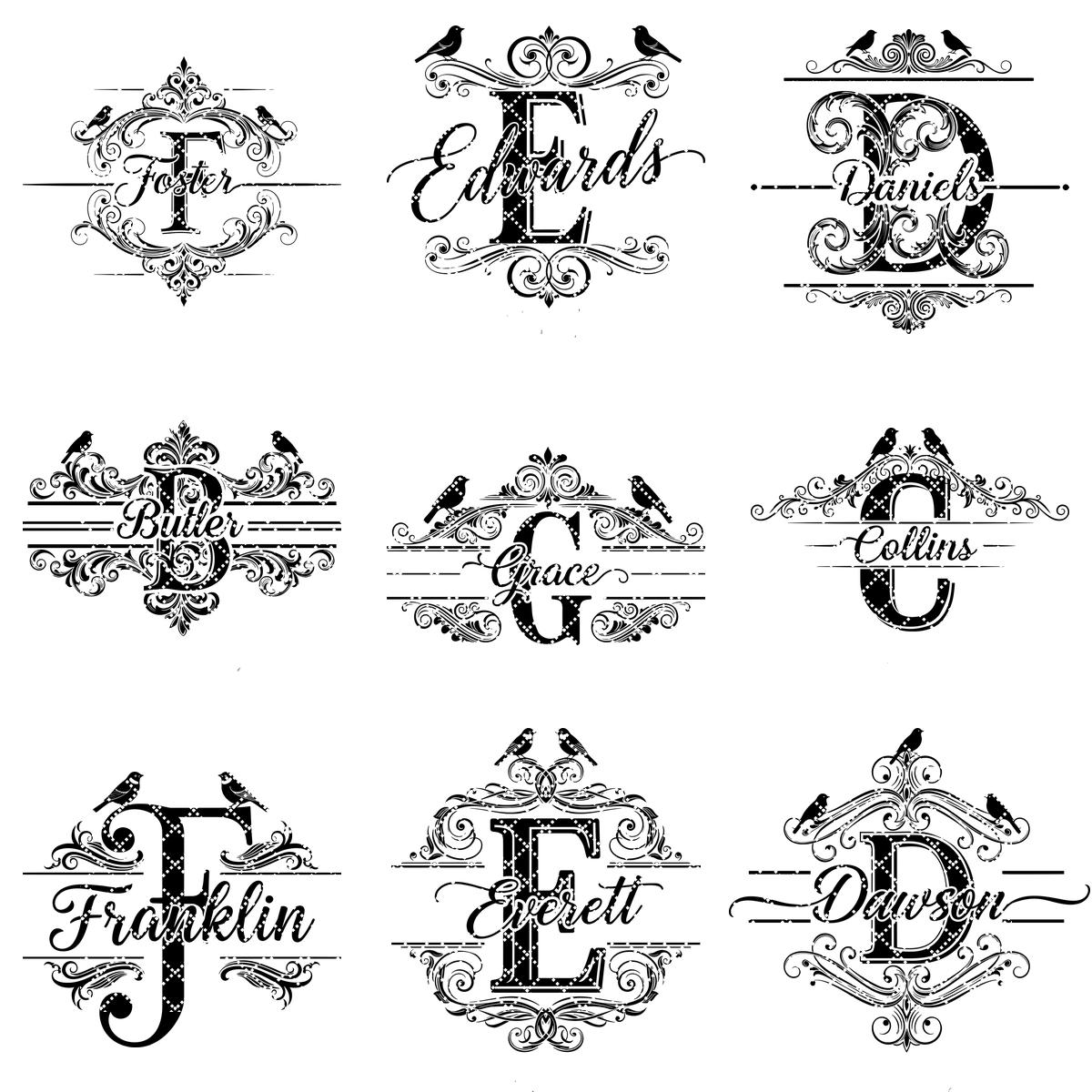 Disegni Vintage di Incisioni di Monogrammi, 52 Motivi per Taglieri di Salumi con Nomi di Famiglia - immagine 12