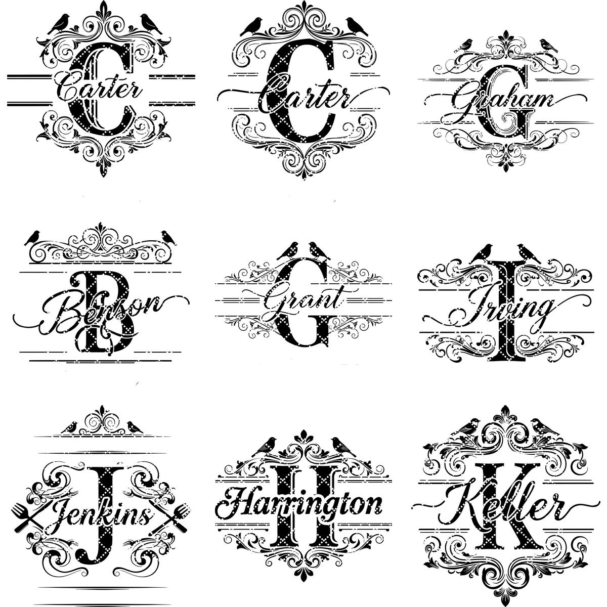 Disegni Vintage di Incisioni di Monogrammi, 52 Motivi per Taglieri di Salumi con Nomi di Famiglia - immagine 13