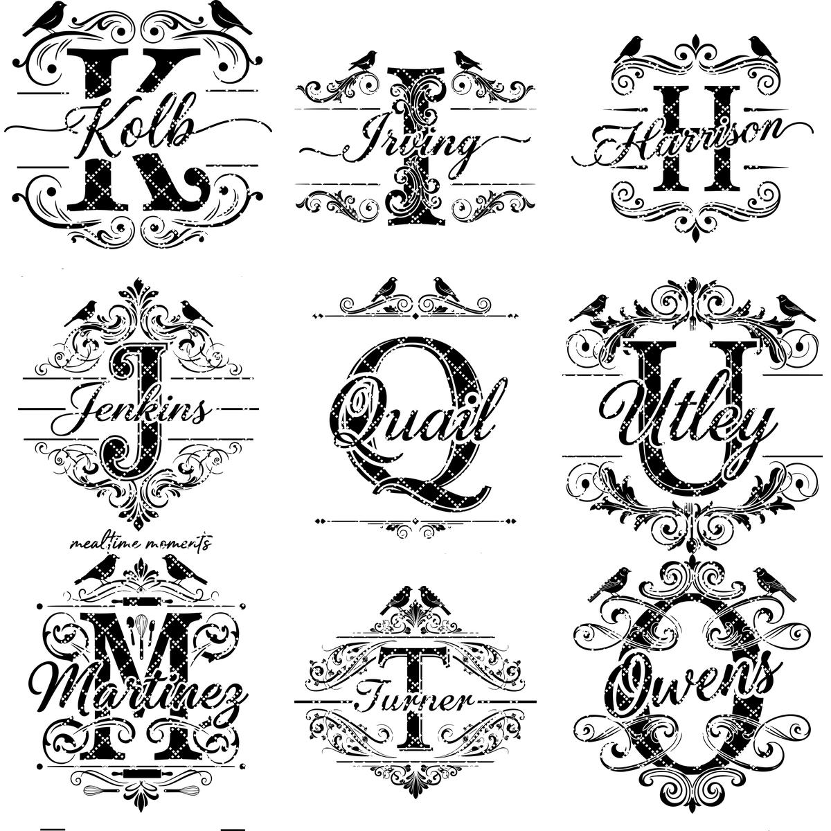 Disegni Vintage di Incisioni di Monogrammi, 52 Motivi per Taglieri di Salumi con Nomi di Famiglia - immagine 14