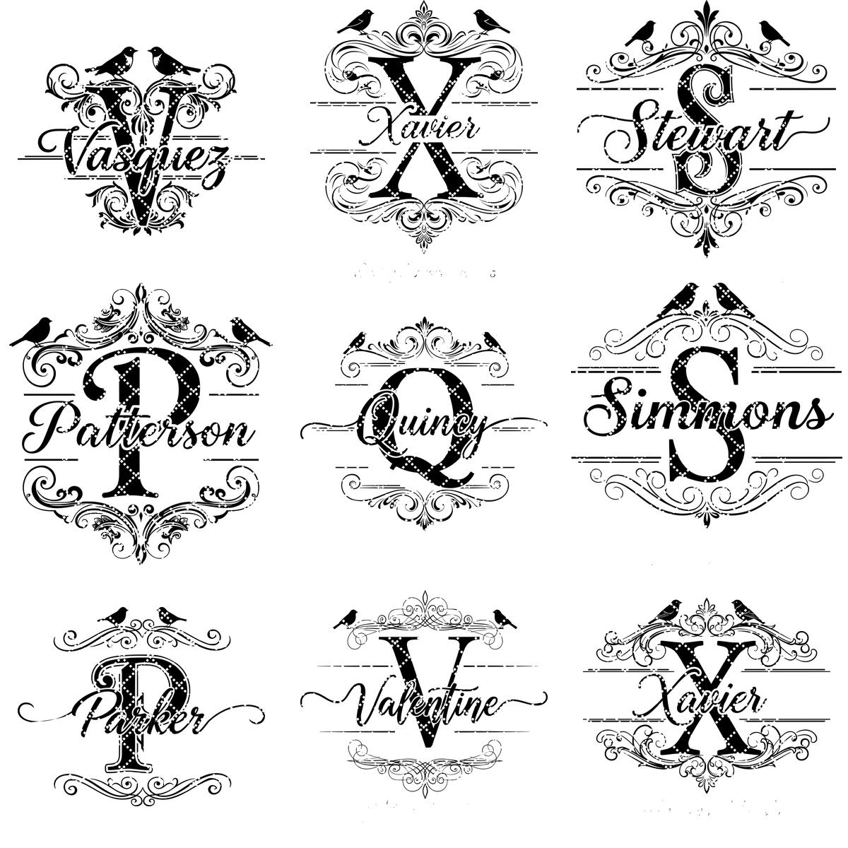 Disegni Vintage di Incisioni di Monogrammi, 52 Motivi per Taglieri di Salumi con Nomi di Famiglia - immagine 15