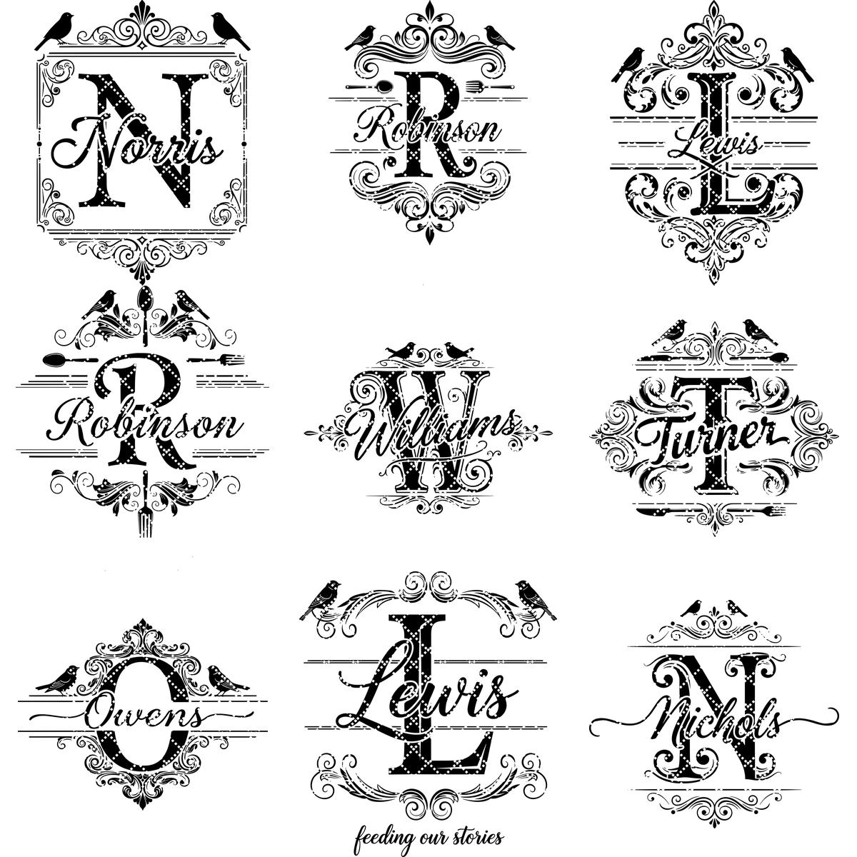 Disegni Vintage di Incisioni di Monogrammi, 52 Motivi per Taglieri di Salumi con Nomi di Famiglia - immagine 16