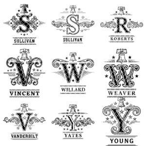 Vintage Monogram Engraving Designs Bundle, 251 Ornate Family Name Patterns