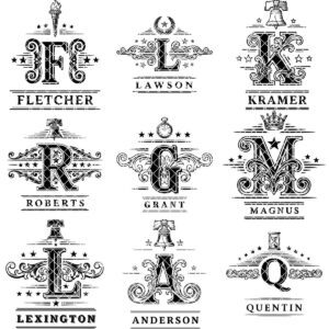 Vintage Monogram Engraving Designs Bundle, 251 Ornate Family Name Patterns