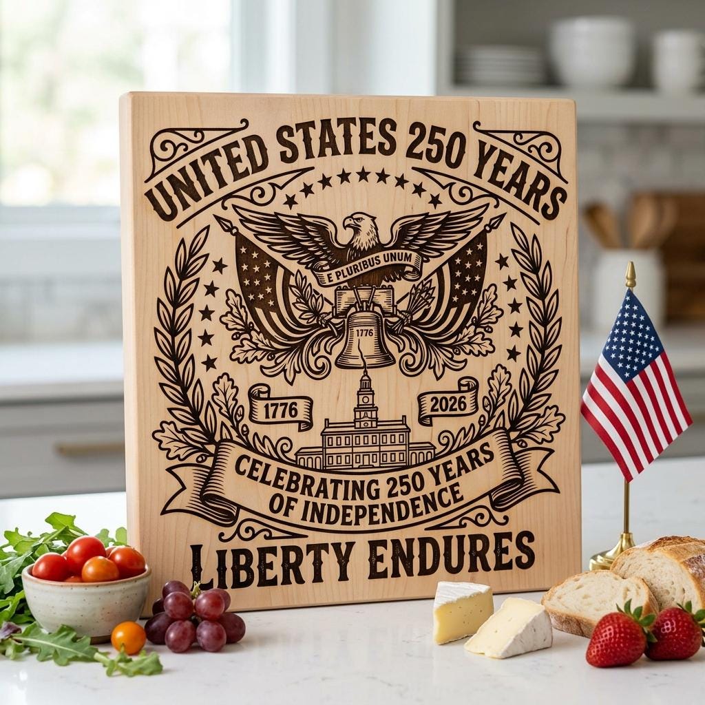 250th Anniversary Patriotic Engraving, Americana Chopping Board, US History