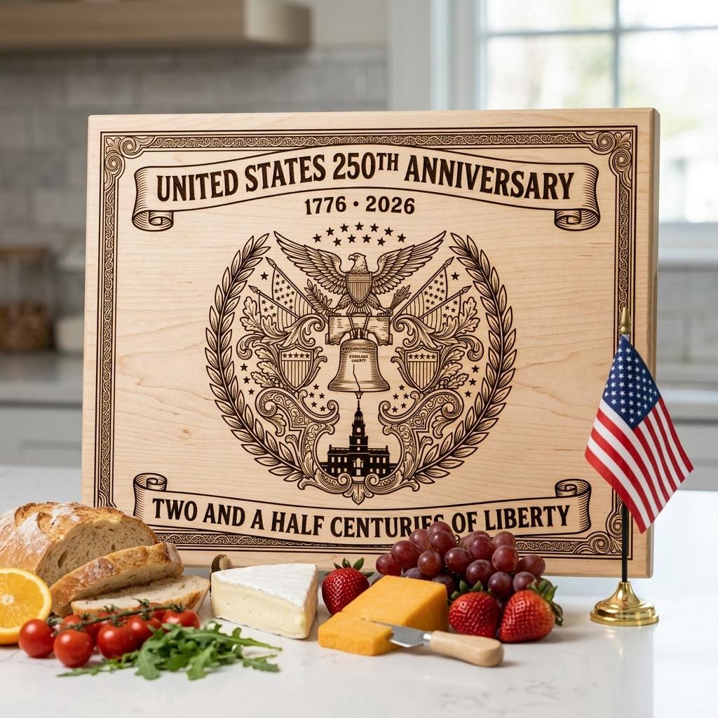 250th Anniversary Patriotic Engraving, Americana Chopping Board, US History