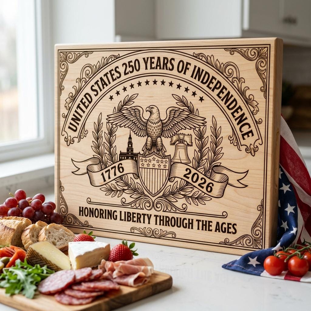 250th Anniversary Patriotic Engraving, Americana Chopping Board, US History