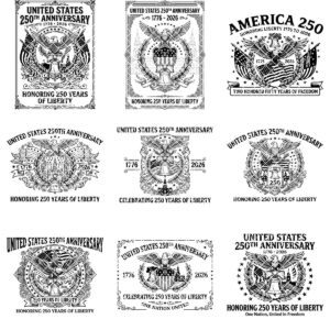 250th Anniversary Patriotic Engraving Designs, Americana Board Art 1776-2026