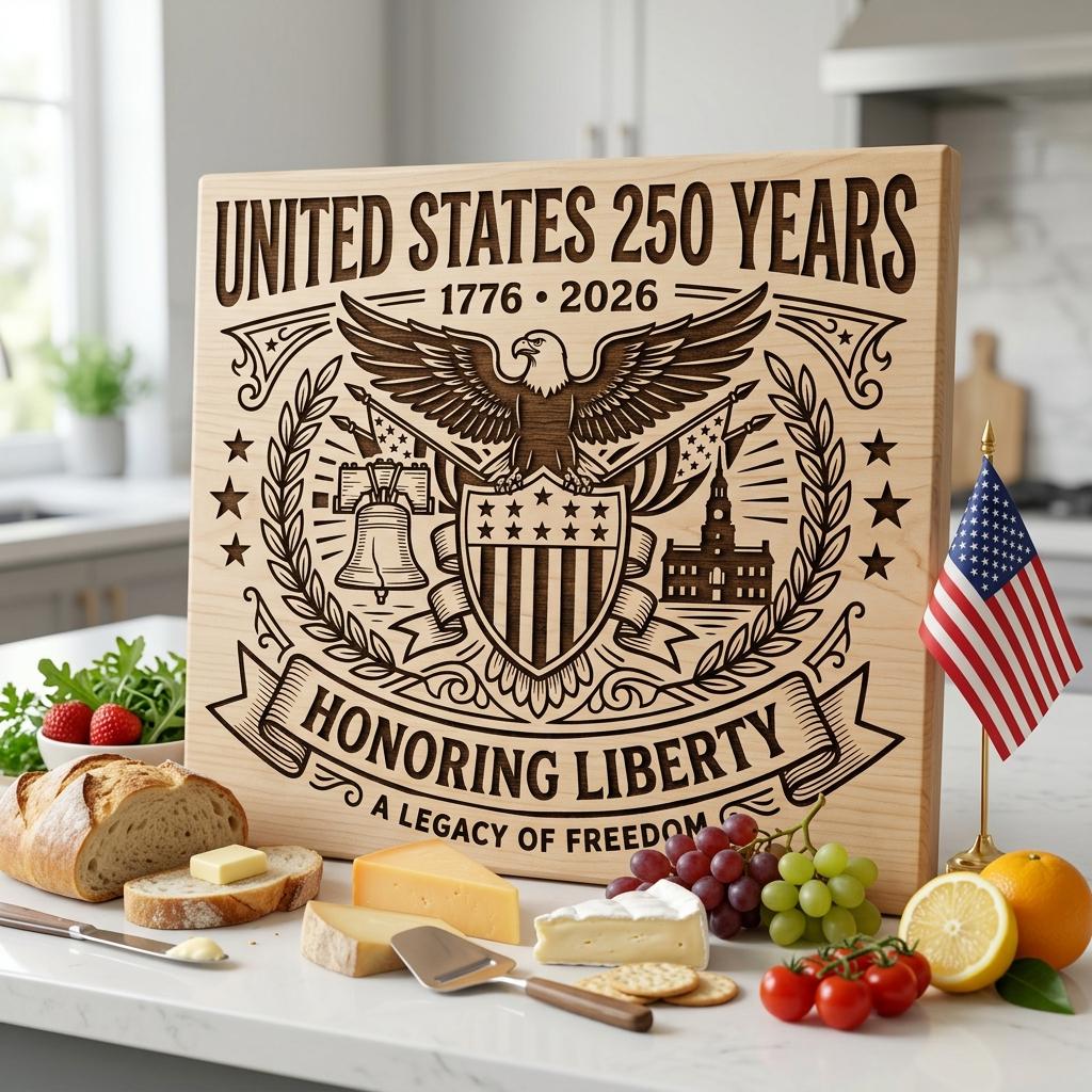 250th Anniversary Patriotic Laser Engraving Design, Historic Americana Board