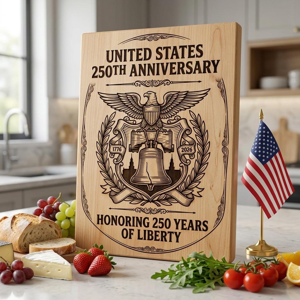 250th Anniversary Patriotic Laser Engraving Design, Historic Americana Board
