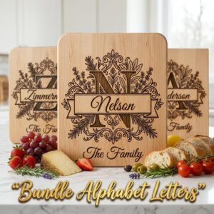 Alphabet Monogram Engraving Bundle, Custom Family Name Banner for Chopping Board