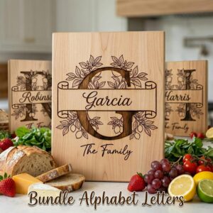 Chopping Board Engraving File, Lemon Monogram Bundle, Custom Family Name Design